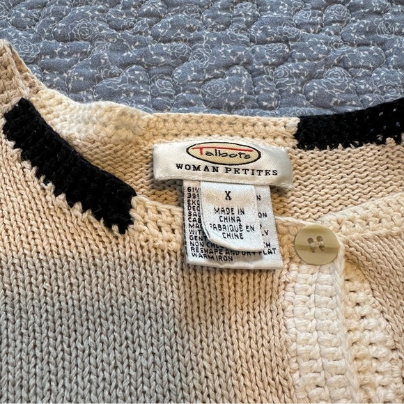 Talbots Cardigan Closet Staple Minimalist Cotton Beige Colorblock Trim Sz X - Picture 4 of 9
